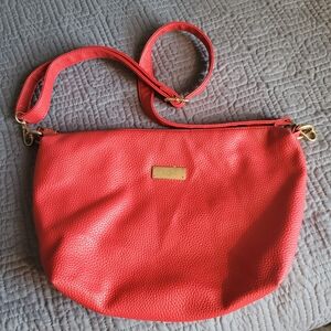 BCBGeneration Coral Red Pebbled Leather Crossbody with Gold Plate (Minor Wear)